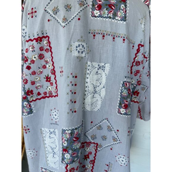 Vintage 70's Tapestry Cotton Blend Button Blouse Gred Red Floral XL - Picture 12 of 12